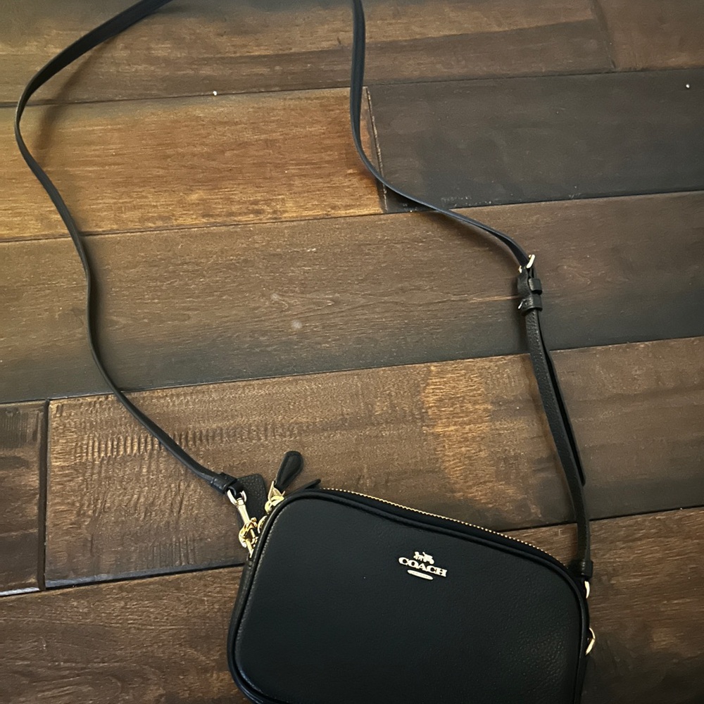 Coach Black Leather Crossbody with Gold Details